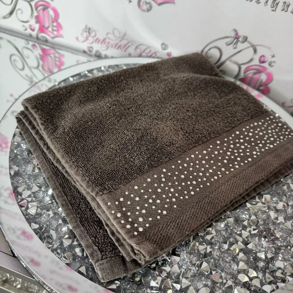 Grey hand Towels diamond rhinestone bling silver Accents